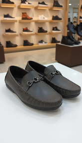 C_K Contemporary Grey Leather Loafers with Metal Detail loafers